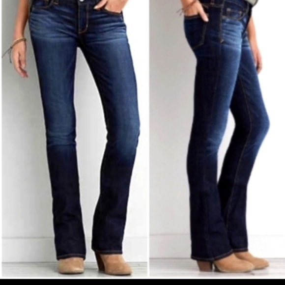 AEO Skinny Kick Super Stretch Bootleg Bootcut jeans medium dark wash sz 12 Long